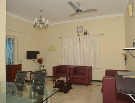 Furnished living area at Alcove Service Apartments in Coimbatore